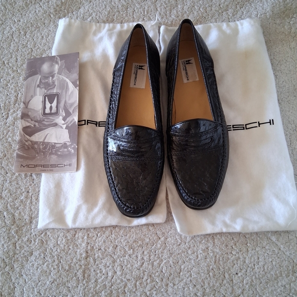 New Moreschi Romeo Black Ostritch Leather Men\'s Loafers Made In Italy